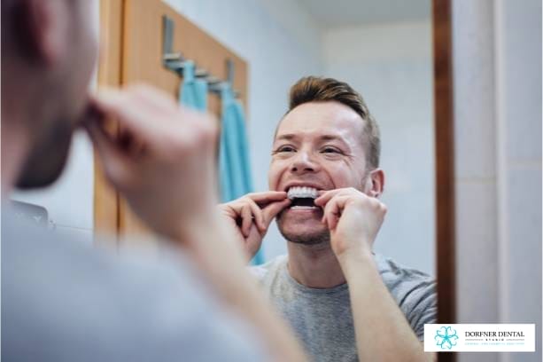 Man applying his take-home teeth whitening treatment